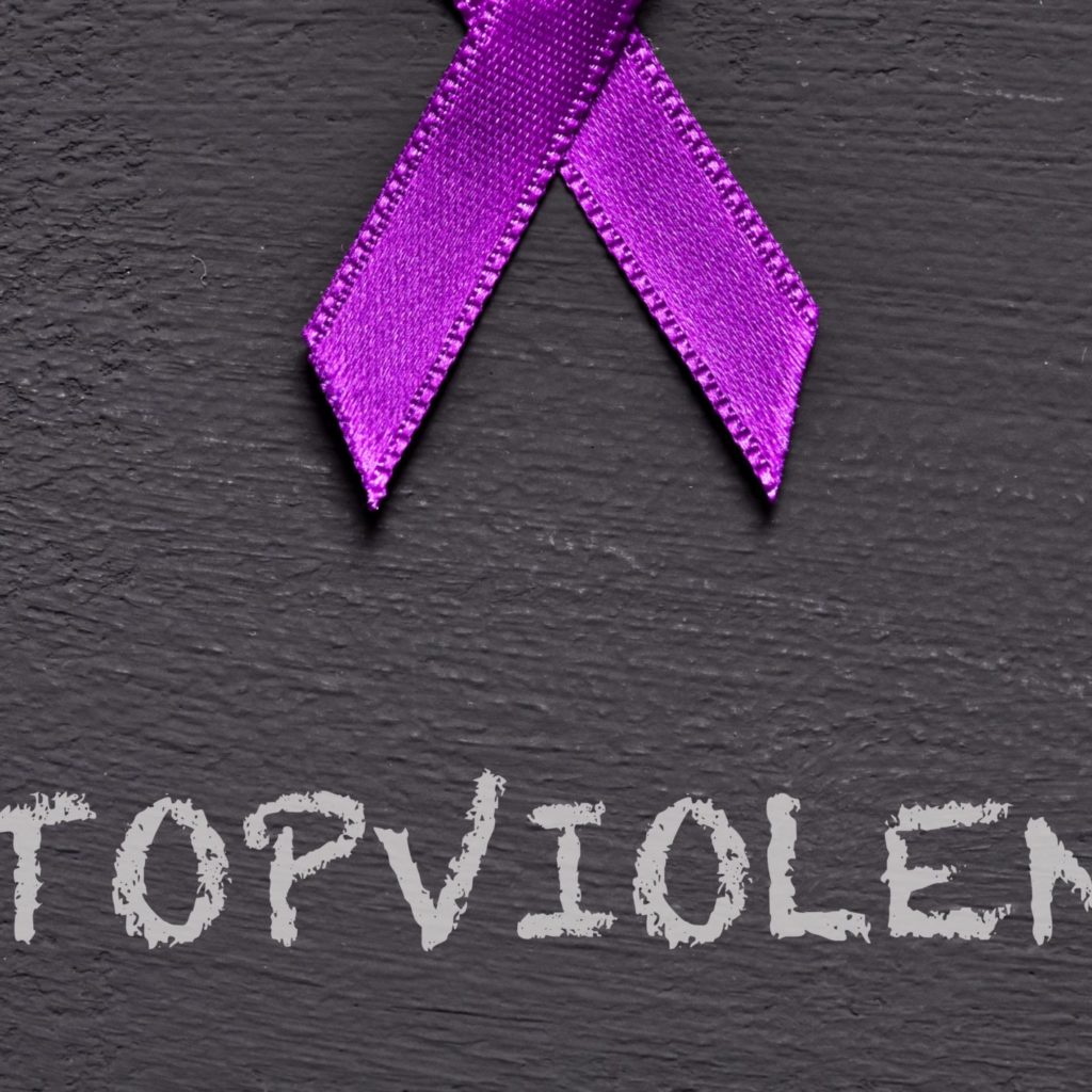 Purple Ribbon And Text Stop Violence