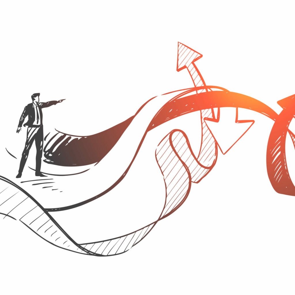 Leadership, Analysis, Business Choice Concept Sketch. Hand Drawn Isolated Vector