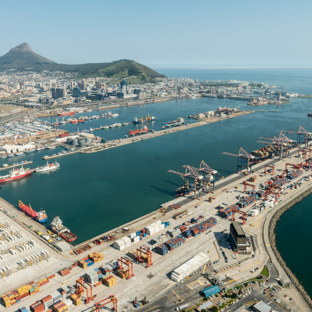 Cape Town Harbor (south Africa, Aerial View) Shot From A Helicopter