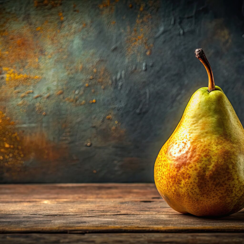 Still Life Image Of A Juicy Pear On A Dark Grunge Background, Pear, Fruit, Still Life, Dark, Grunge, Background, Organic, Fresh